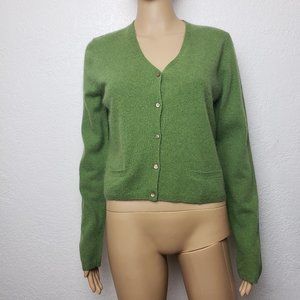 Ann Taylor Merino Wool Angora V- Neck Green Cardigan Sweater